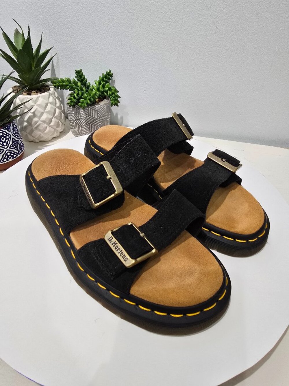 Dr. Martens - Josef Suede Slide Sandals in Black, EU 38 / US Women 7 / US Men 6